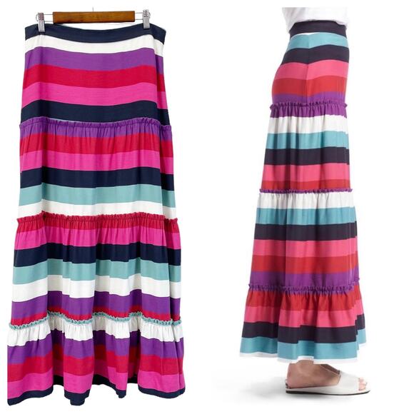 1901 Womens‎ Size 12 Hamptons Prairie Peasant Tiered Maxi Skirt Festival Stripe - Picture 1 of 12